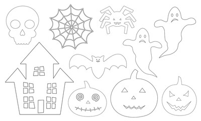 Halloween coloring vector illustration. Spooky spider pumpkin bat