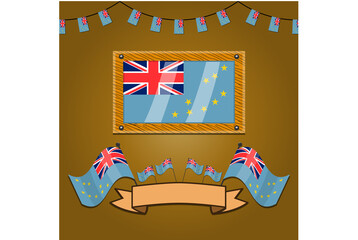Tuvalu Flags On Frame Wood, Label