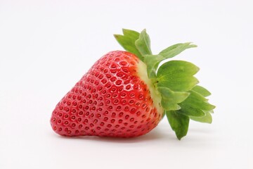 strawberry with leaf on white background