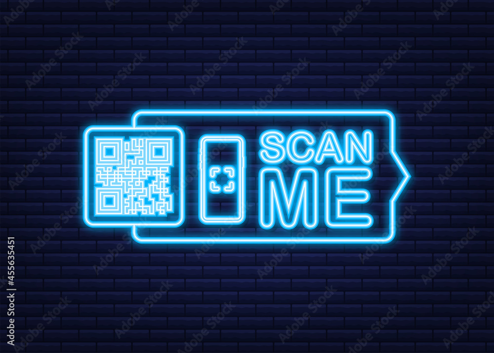 Poster qr code for smartphone. inscription scan me with smartphone icon. qr code for payment. neon icon. ve