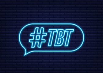 Tbt hashtag thursday throwback symbol. Neon icon. Vector stock illustration.