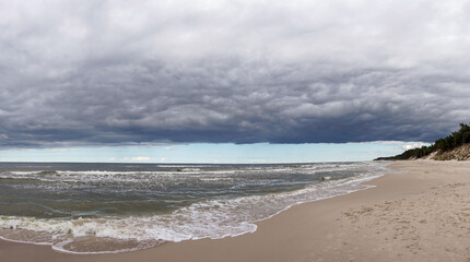 pristine empty sand beaches with forest and sand dunes on the shore