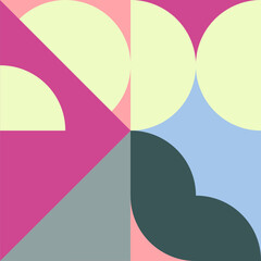 Vector illustration. 
Abstract Bauhaus geometric pattern background, vector circle, triangle and square lines color art design. Colorful Bauhaus pattern background (yellow, gray, red, blue, orange).