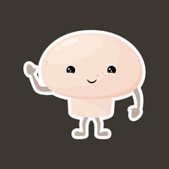 Funny sticker with a mushroom. A cute vegetable in a cartoon style.