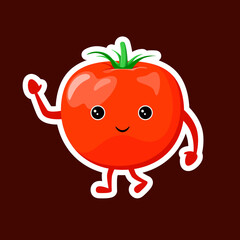 Funny tomato sticker. Cute vegetable in cartoon style.