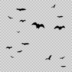 Group of black bats for Halloween on transparent baackground. Vector