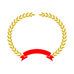 Gold Laurel Wreath with red ribbon icon isolated on white background
