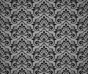 Floral pattern. Vintage wallpaper in the Baroque style. Seamless vector background. Black and gray ornament for fabric, wallpaper, packaging. Ornate Damask flower ornament