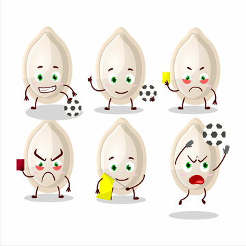Pumpkin seed cartoon character working as a Football referee