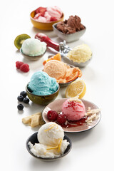 Individual servings of assorted flavors of artisanal ice-cream