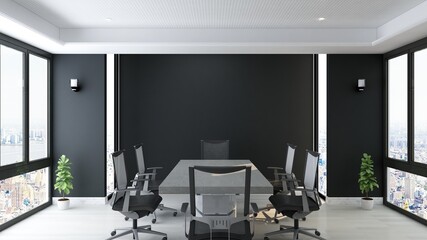 a black blank wall in the modern office meeting room for company logo mockup