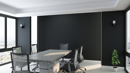 a black blank wall in the modern office meeting room for company logo mockup