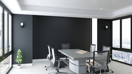 a black blank wall in the modern office meeting room for company logo mockup
