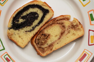 Romanian traditional sponge cake with Poppy Seed and Walnut Rolls