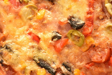Pizza four friends, with olives and salami