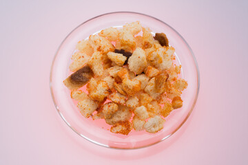 Bread croutons,Pan fried bread cubes