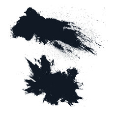 Obraz premium Black powder, dust, vector elements stock illustration. Grunge design elements. Crushed charcoal black on white background. Black powder, dust, different shapes