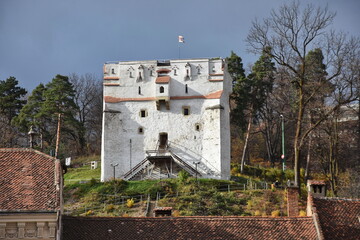 A white watchtower on hillside, - White Tower in Brasov, Kronstadt,Transylvania, Romania,2015