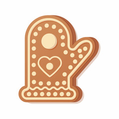Gingerbread mitten christmas cookie isolated on white background. Element for New Year design and art.