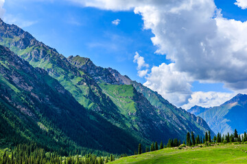 Beautiful grassland and green mountain natural scenery in Xinjiang,China.