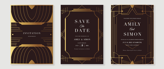 Art deco wedding invitation card vector. Luxury classic antique cards design for VIP invite, Gatsby invitation gold, Fancy party event, Save the date card and Thank you card. Vector illustration.