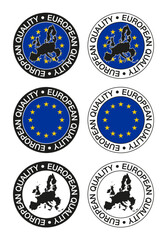 Set of labels, stamps, badges, with the European map and flag. European quality.