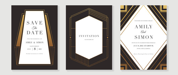 Art deco wedding invitation card vector. Luxury classic antique cards design for VIP invite, Gatsby invitation gold, Fancy party event, Save the date card and Thank you card. Vector illustration.