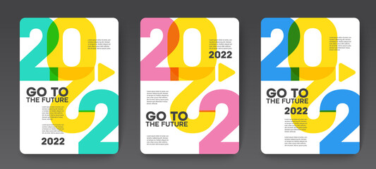Go to the future 2022 concept, Happy New Year set. Templates with typography logo 2022 for celebration, Colorful trendy template for branding, banner, cover, card, social media, Vector EPS. 10