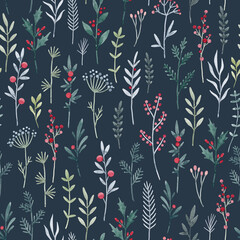 Beautiful floral seamless pattern with cute watercolor hand drawn wild flowers. Stock illustration.