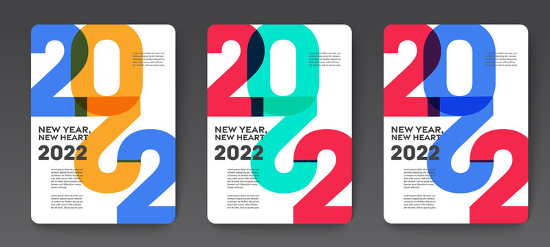 Design concept of 2022 Happy New Year set. Templates with typography logo 2022 for celebration, Colorful trendy backgrounds for branding, banner, cover, card, social media, poster, Vector EPS 10
