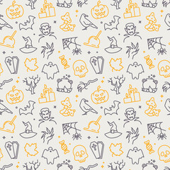 Seamless background with traditional Halloween symbols. Vector pattern