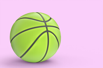 Green basketball ball isolated on pink background