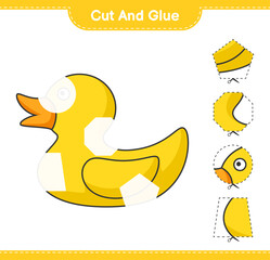 Cut and glue, cut parts of Rubber Duck and glue them. Educational children game, printable worksheet, vector illustration