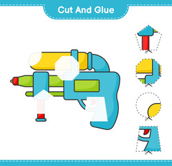 Cut and glue, cut parts of Water Gun and glue them. Educational children game, printable worksheet, vector illustration