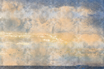 Naklejka premium Yellow-blue sky over the sea. Summer sunset. Sea Landscape. Digital watercolor painting.