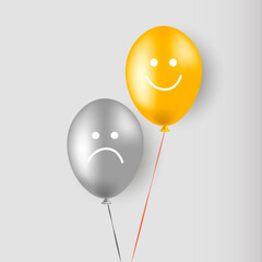 A sad and cheerful smiley face. Balloons. Helium. Vector illustration.