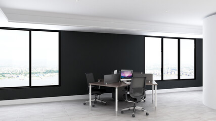 office workspace blank wall for mockup