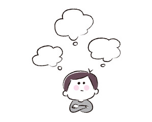 考える男児と3つの吹き出し