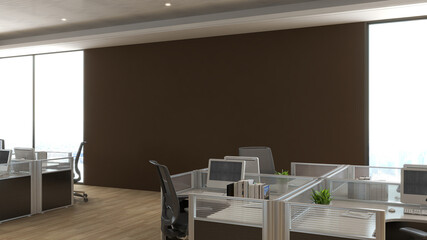 office workspace blank wall for mockup
