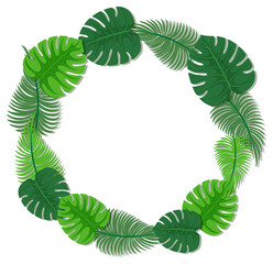 Round tropical leaves frame template