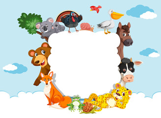 Empty cloud banner with various wild animals