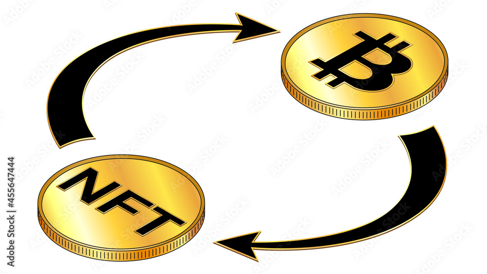 Canvas Prints nft and bitcoin circulation isometric concept with black symbols on gold coins and cyclical arrows i