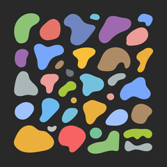 Organic shapes. Color various blotch, abstract irregular random blobs. Pebble stone silhouette, simple liquid amorphous splodge, colorful simple water forms, creative minimal pastel pattern vector set