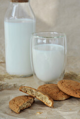glass of milk and oatmeal cookies
