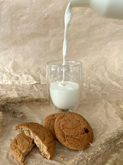 glass of milk and oatmeal cookies