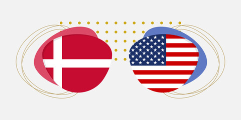 USA and Denmark flags. Danish and American national symbols with abstract background and geometric shapes. Vector illustration.
