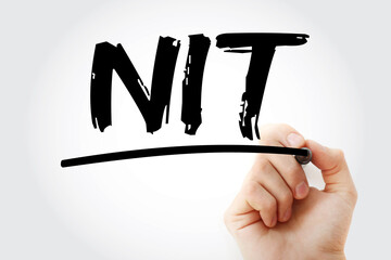NIT - Negative Income Tax acronym with marker, business concept background - obrazy, fototapety, plakaty
