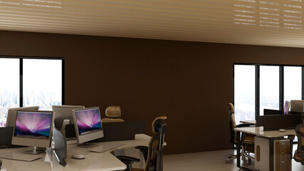 office workspace blank wall for mockup