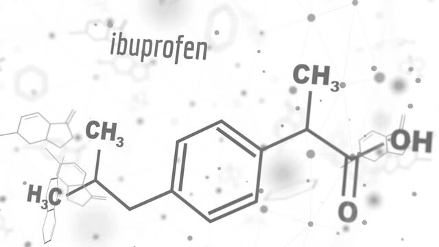 Formula of Ibuprofen. Concept of medicine and pharmacy