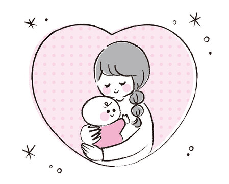 recommend clip art: ハートの中に赤ちゃんを愛おしそうに抱きしめるママ